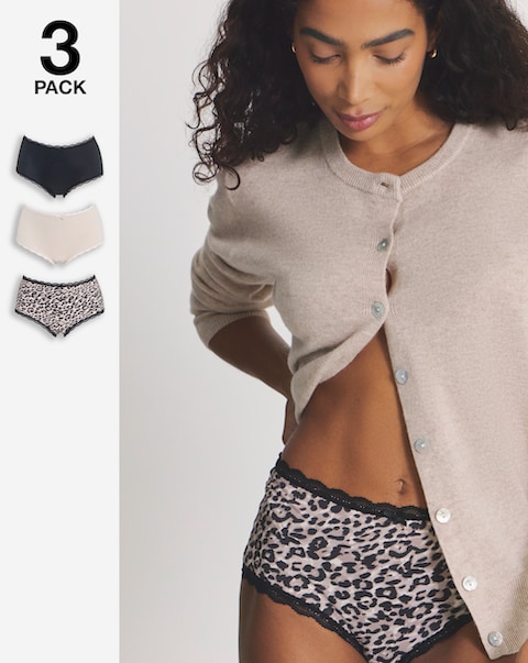 Pretty Secrets (3 Pack) Microfibre Lace Trim Short Knickers