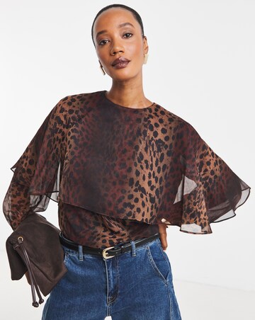 Leopard Print Cape Detail Chiffon Blouse