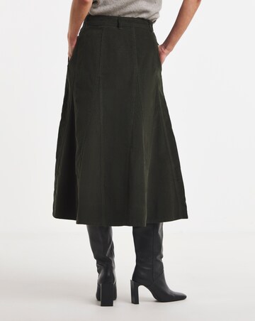 Green Cord Godet Midi Skirt