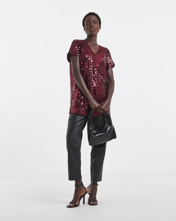Burgundy Longline V-Neck Sequin Top