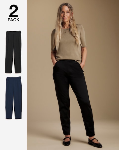 Slimma 2 Pack Pull On Tapered Trousers Regular