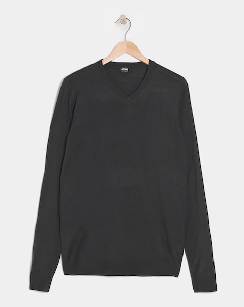 V Neck Charcoal Acrylic Knitted Jumper