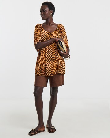 Crinkle Short Sleeve Tie Front Top