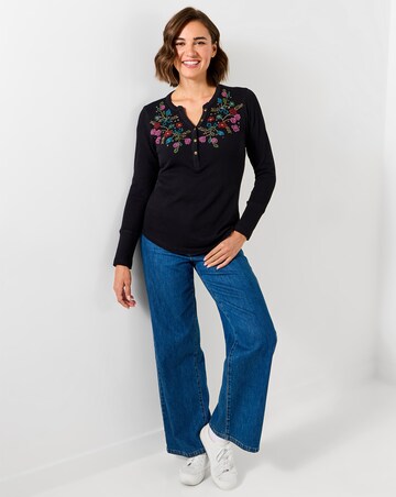 Joe Browns Henley Jersey Top with Floral Beading