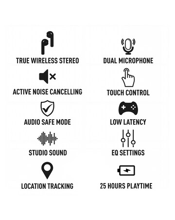 Reflex Active Black Noise Cancelling Bluetooth Earbuds
