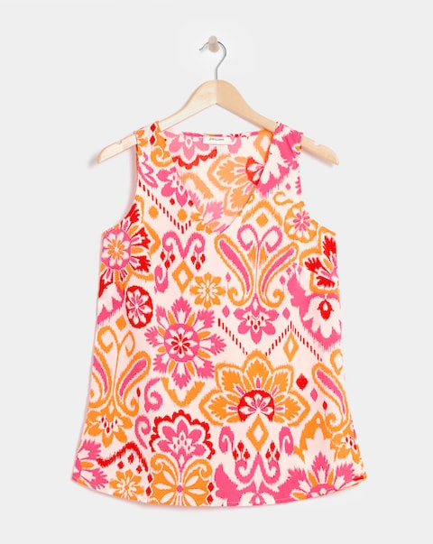 Printed V Neck Woven Vest