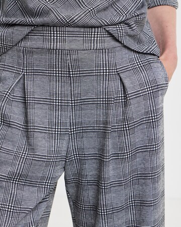 Grey Check Ponte Pull On Pleated Wide Leg Trouser