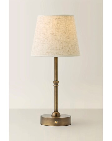 ValueLights Lowe Brushed Brass Rechargeable Table Lamp with Linen Taper Shade