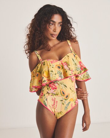 Figleaves Fruit Print Bardot Tummy Control Swimsuit