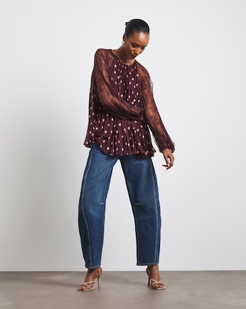 Joanna Hope Polka Dot Pleated Blouse