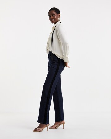 Indigo Slim Wide Leg Velvet Side Stripe Jeans