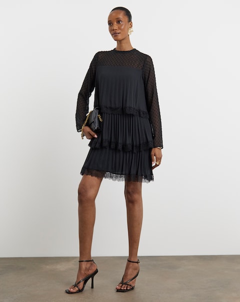 Joanna Hope Tiered Shift Dress With Lace Trim