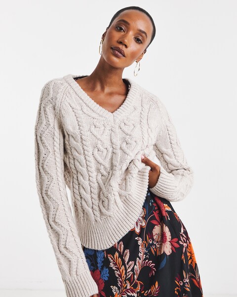 V-Neck Cable Jumper