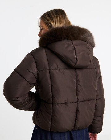 Chocolate Faux Fur Hood Padded Coat