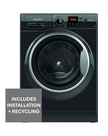 Hotpoint NSWM7469BSUK, 7kg, 1400rpm Washing Machine - Black + Installation