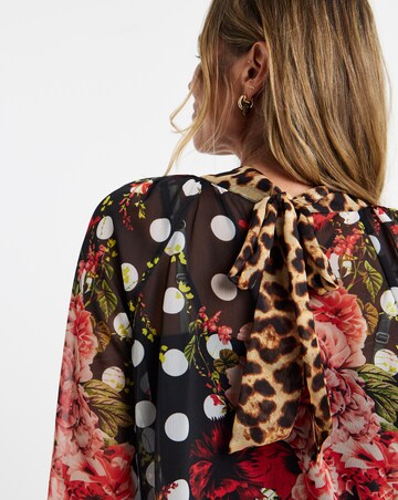 Mix Print Georgette Blouson Sleeve Blouse