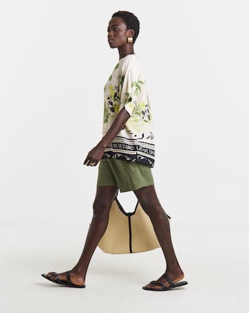 Palm Print Linen Mix Border Print Boxy Top
