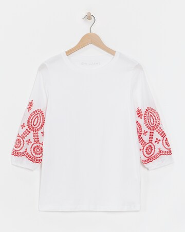 Pure Cotton Broderie 3/4 Length Sleeve Crew Neck Top