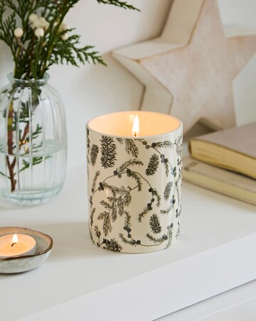 Winter Morning Eucalyptus & Cedar Ceramic Floral Candle