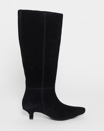 Rosa Leather Pointed Kitten Heel Knee Boots - Wide Fit (E) & Curvy Calf