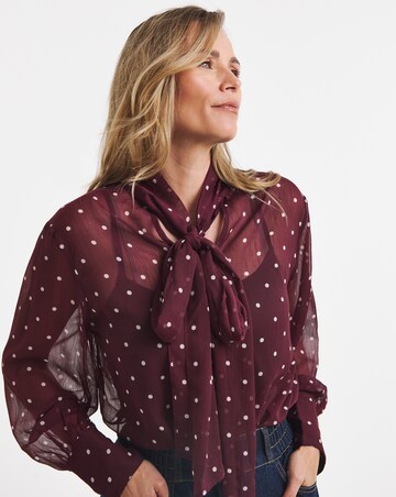Chocolate Spot Neck Tie Georgette Blouse