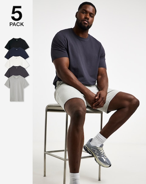 5 Pack Pure Cotton Crew T-Shirts Extra Long Length