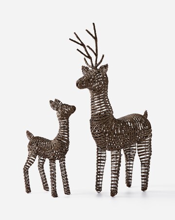Set of 2 Lit Rattan Reindeers - Indoor/Outdoor