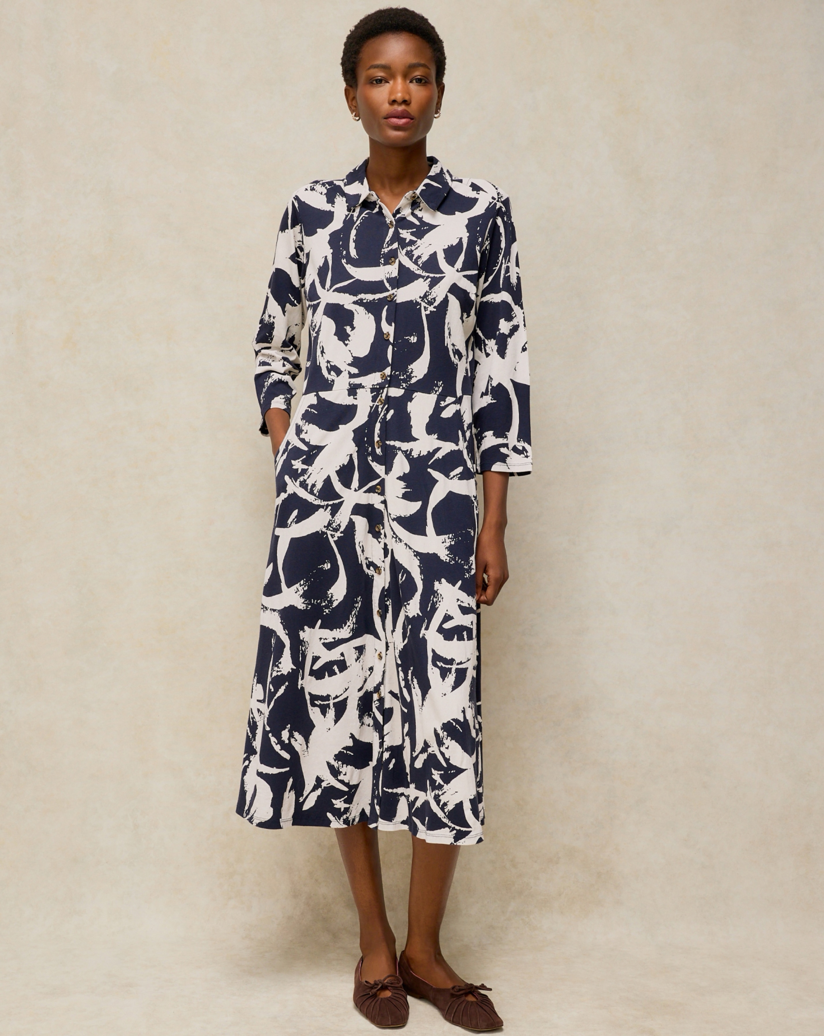 Sosandar Blue & White Zebra Print Midi Shirt Dress | Ambrose Wilson