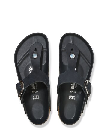Birkenstock Gizeh Black Oiled Leather Big Buckle Sandals - Standard Fit (D)