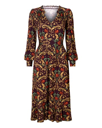 Joe Browns Elegant Leaves Long Sleeve Jersey Midi Dress