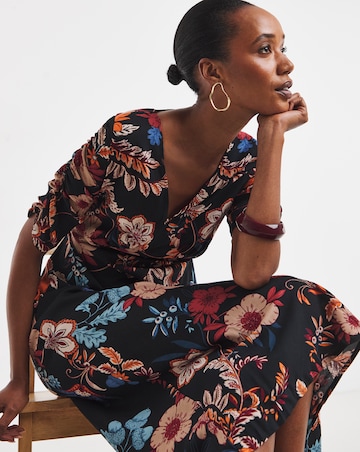 Floral Print Ruched Sleeve Tea Dress