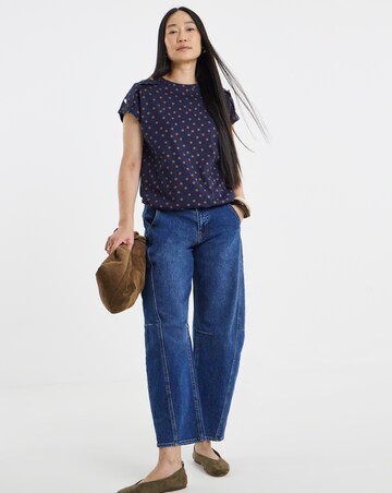 Navy Button Shoulder Bubble Hem Top