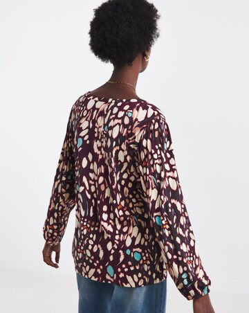 Butterfly Print Button Front Long Sleeve Top