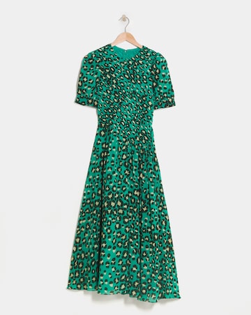 Whistles Painted Leopard Shirred Bodice Midi Dress