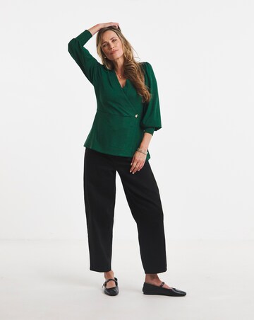 Forest Green V Neck Wrap Long Sleeve Cosy Top