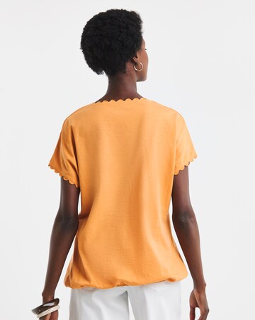 Orange Scallop V Neck Bubble Hem Top