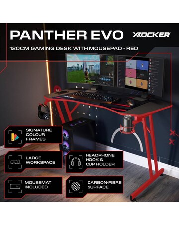 X Rocker Panther Evo 120cm Gaming Desk with Mousepad - Red