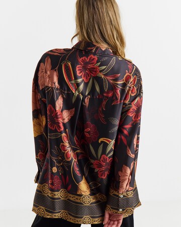 Border Print Satin Long Sleeve Shirt