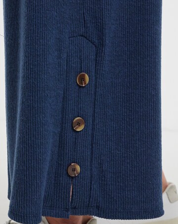 Navy Ribbed Button Side Wide Leg Jogger