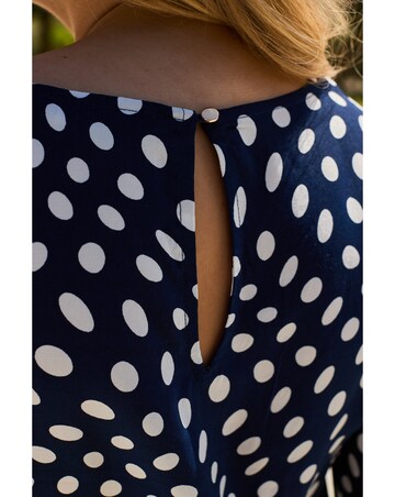 Sosandar Navy Spot Shirred Hem Top