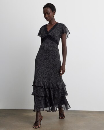 Joanna Hope Lace Trim Ruffle Midi Dress