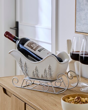 Resin and Metal Silver Sparkle Sleigh Wine Bottle Holder/Ornament - 30cm