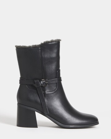 Aliyah Sherling Trim Block Heel Ankle Boots - Wide Fit (E)