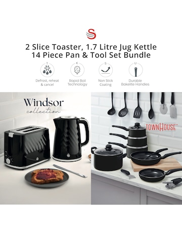 Swan Black Kettle, Toaster, pan + tool