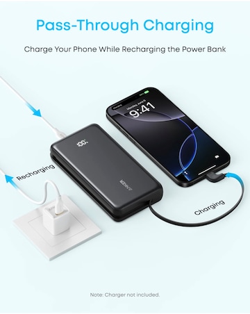 Anker Zolo 22.5W 20,000mAh Power Bank with Built-In USB-C Cable - Black