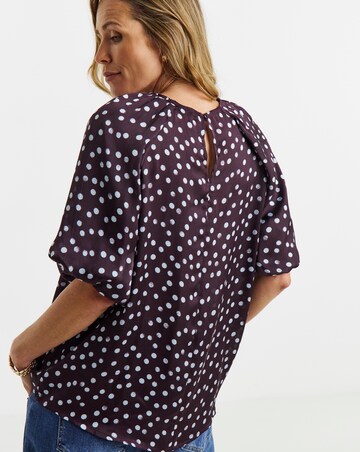Burgundy Spot Satin Yoryu Bubble Sleeve Top