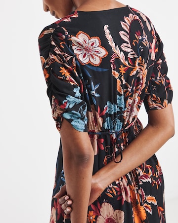 Floral Print Ruched Sleeve Tea Dress