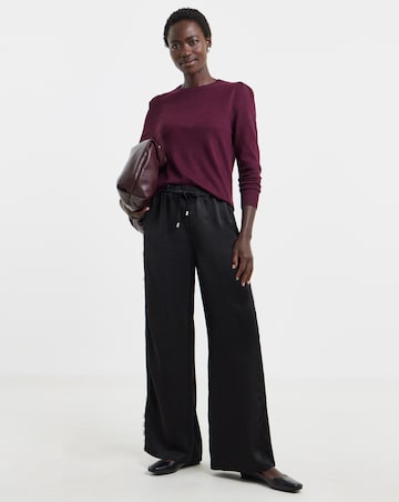 Satin Wide Leg Lace Trim Trouser Co Ord