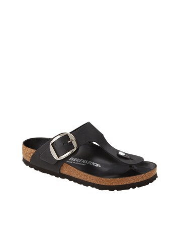 Birkenstock Gizeh Black Oiled Leather Big Buckle Sandals - Standard Fit (D)