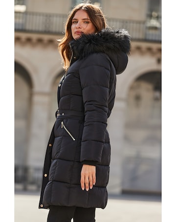 Sosandar Fur Trim Padded Coat